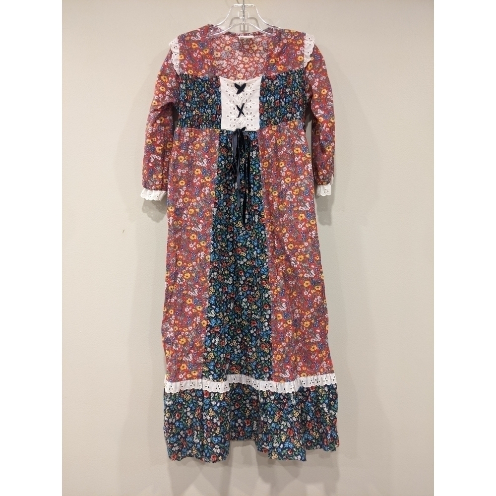 Vintage Union Tag 70's Prairie Patchwork Floral Tie Back Dress Size 6